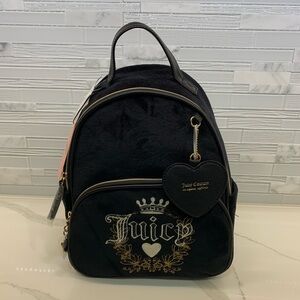 Juicy Couture Velour Liquorice Heritage Backpack Embroidered Shoulder Bag Black